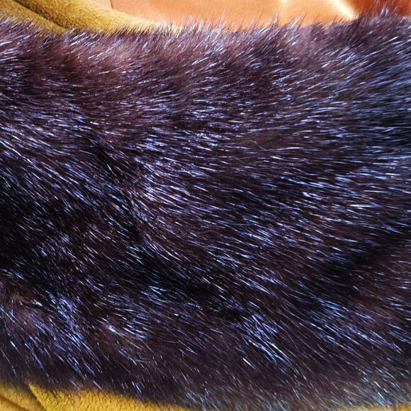 Vintage Suede Leather Fur-Trim Collar Button Front Swing Coat Mustard Ochre 8 - Picture 5 of 11